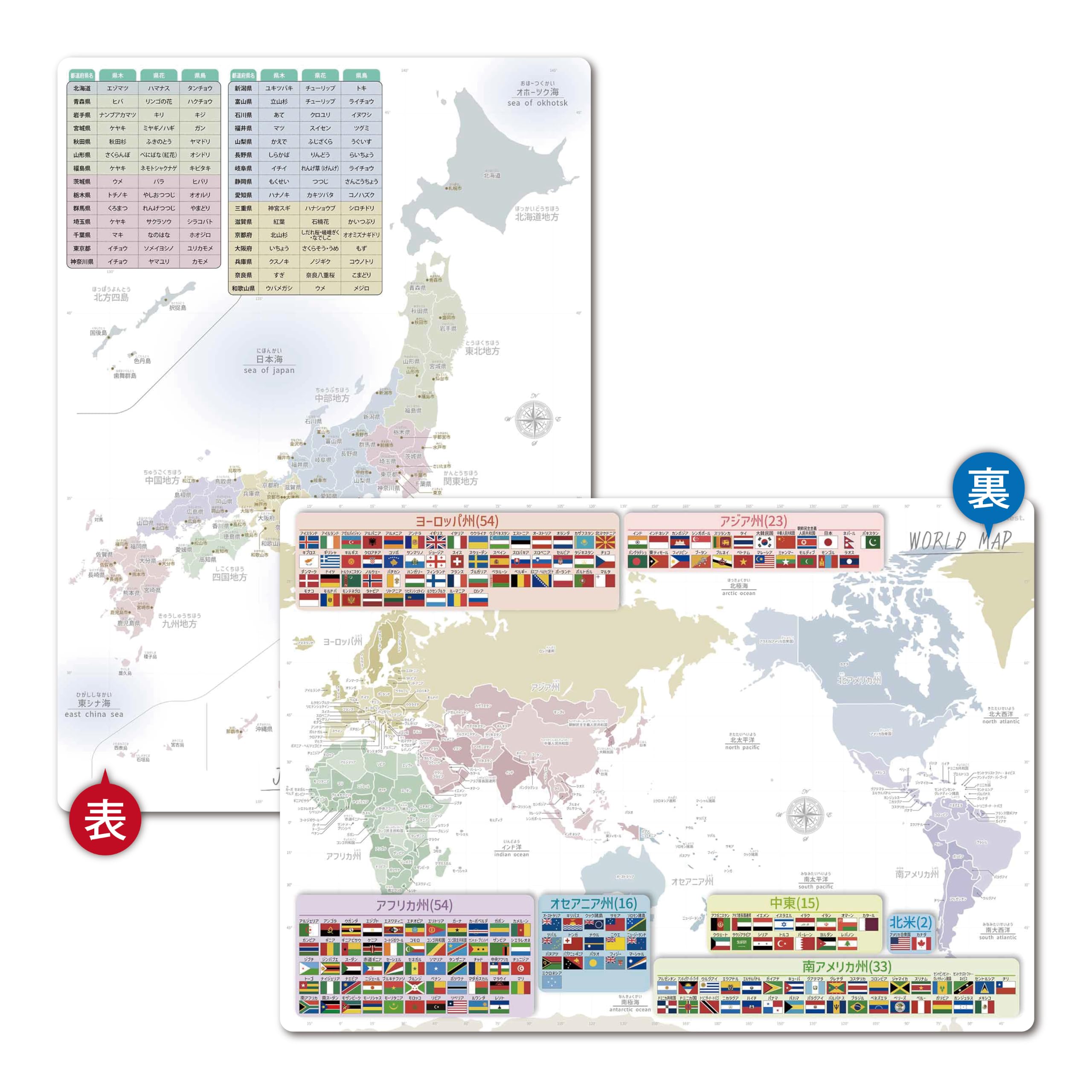 Amazon.co.jp: 下敷き 日本地図 世界地図 両面タイプ A4 角丸 学習